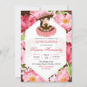 Invitación floral rosada Charra Rustica Mexicana