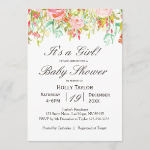 Invitación floral rosada de Baby Shower del chica