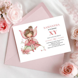 Invitación Floral Rosada de Cumpleaños de Niña Had