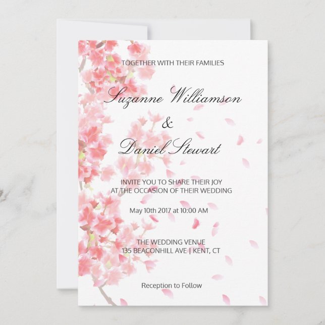 Invitación floral rosada de la boda de la flor de (Anverso)