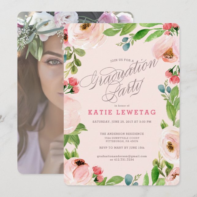 INVITACIÓN FLORAL ROSADA DE LA FIESTA DE (Anverso / Reverso)