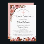 Invitación floral rosada de la Primera Comunidad E<br><div class="desc">Invitación a la primera comunión del chica de acuarela floral rosa Rubor, con exquisito arreglo floral en la esquina superior izquierda y campo de flores en la parte inferior de la tarjeta. La misma invitación también está disponible en inglés. Flores en magníficos tonos rosas, polvorientos, marfil, melocotón y burdeos. La...</div>