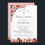 Invitación floral rosada de la Primera Comunidad E<br><div class="desc">Invitación a la primera comunión del chica de acuarela floral rosa Rubor, con exquisito arreglo floral en la esquina superior izquierda y campo de flores en la parte inferior de la tarjeta. La misma invitación también está disponible en inglés. Flores en magníficos tonos rosas, polvorientos, marfil, melocotón y burdeos. La...</div>