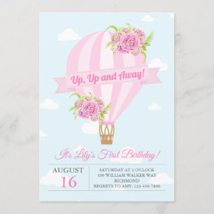 Invitación floral rosada del cumpleaños del globo