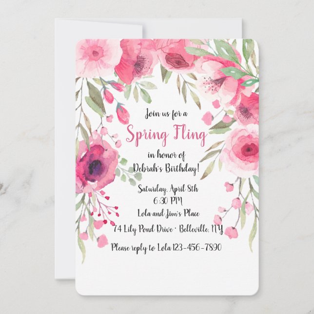 Invitación floral rosada del toldo (Anverso)