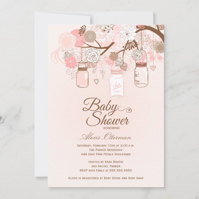 Invitación floral rosada elegante de la fiesta de (Anverso)
