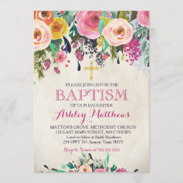 Invitación floral rosada hermosa del BAUTISMO