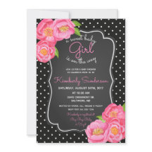 Invitación floral rosada negra y blanca de Baby