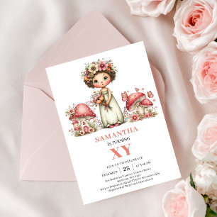 Invitación Floral Rosada para el 8º Cumpleaños de 