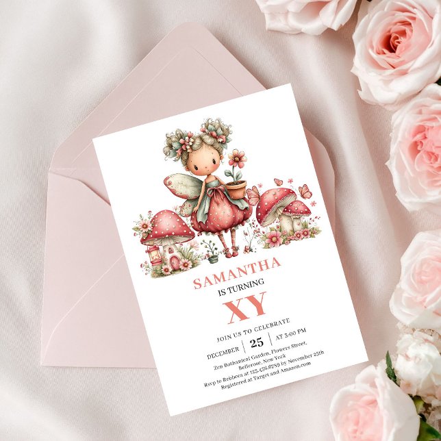 Invitación Floral Rosada para el Segundo Cumpleaño (Blossom Fairy 2nd Birthday Blush Floral Invitation)