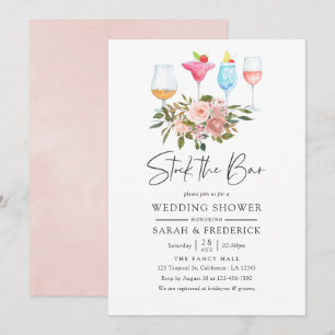 Invitación Floral Rosado y Oro Rosa Abastecen el Bar