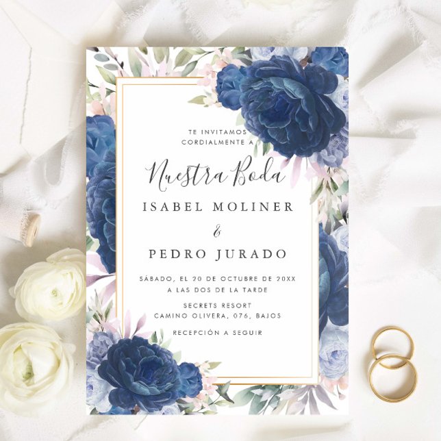 Invitación Floral Rosas azules Nuestra Boda Boda española (Subido por el creador)