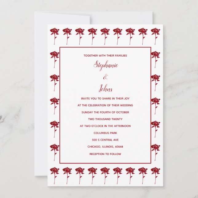 Invitación Floral Rose Patterns Terracotta Elegant Wedding (Anverso)