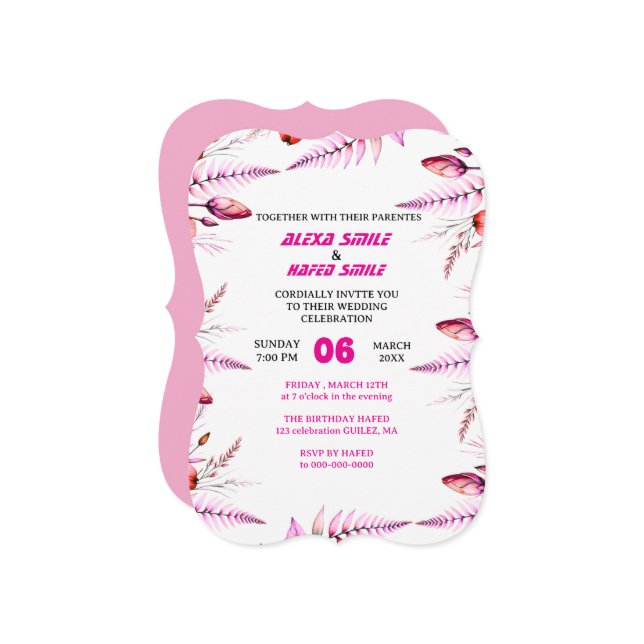 Invitación Floral Rose Wedding Invitation: Blush Pink (Anverso/Reverso In Situ)