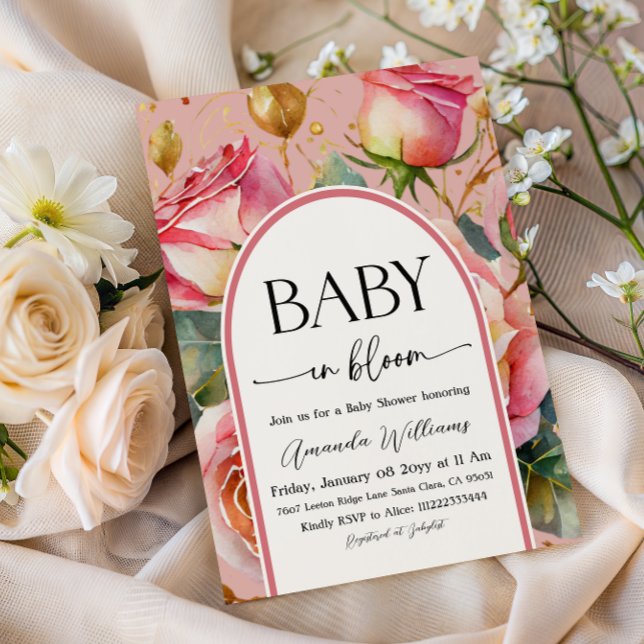 Invitación Floral Roses Pink Girl Baby in Bloom Baby Shower (Subido por el creador)