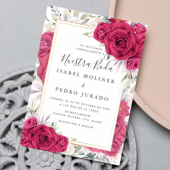 Invitación Floral Roses Rojos Nuestra Boda Boda Española (Subido por el creador)