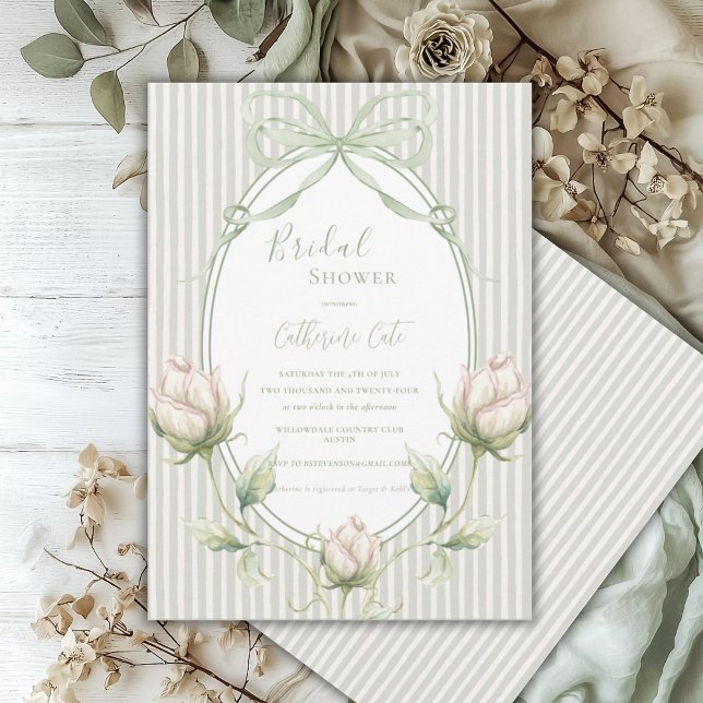 Invitación Floral Roses Sage Green Whimsical Bridal  (Subido por el creador)