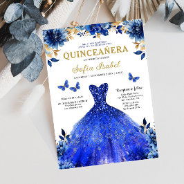 Invitación Floral Royal Blue Butterfly Princess Quinceanera