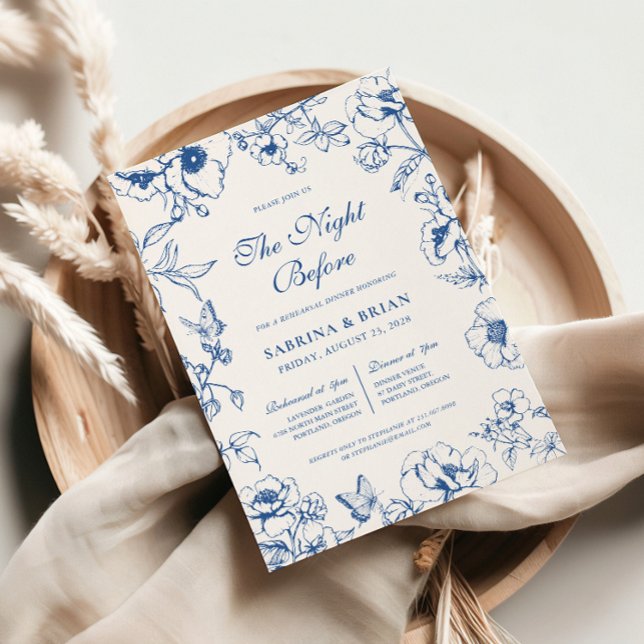 Invitación Floral Royal Blue Night Antes De La Cena Del Ensay (Subido por el creador)
