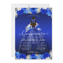 Floral Royal Blue Princess Vestido Gown Quinceaner