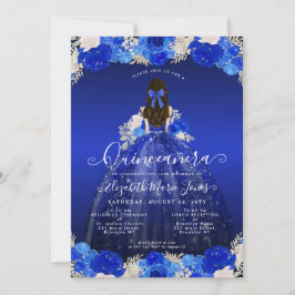 Invitación Floral Royal Blue Princess Vestido Gown Quinceaner