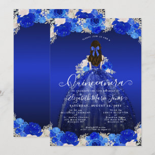 Invitación Floral Royal Blue Princess Vestido Gown Quinceaner