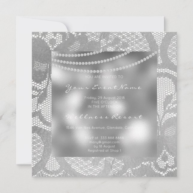 Invitación Floral Royal Silver Glass Gray Lace Bridal Shower (Anverso)
