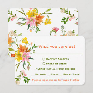 Invitación Floral RSVP Lily Flores Naranja Verde, Rosa