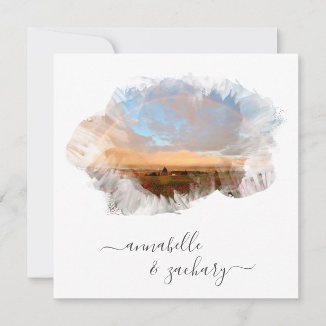 INVITACIÓN ** FLORAL + RSVP - QR RAINBOW AR11 BODA DE PLAYA (Anverso)