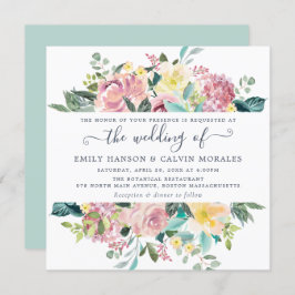Invitación Floral Rubor amarillo acuarela elegante Boda