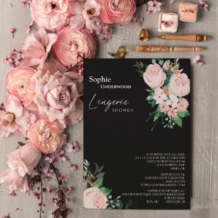 Invitación Floral Rubor Black Bridal Lingerie Shower