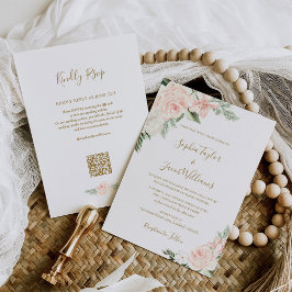 Invitación Floral Rubor color rosa Sage verde código QR Boda