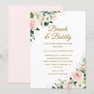 Invitación Floral Rubor Gold Bridal Ducha Brunéi Y Bubbly