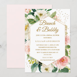 Invitación Floral Rubor Gold Brunch Y Bubbly Bridal Shower