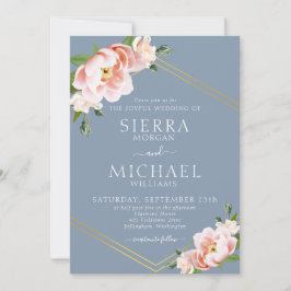 Invitación Floral Rubor Gold Geometric Dusty Blue Boda