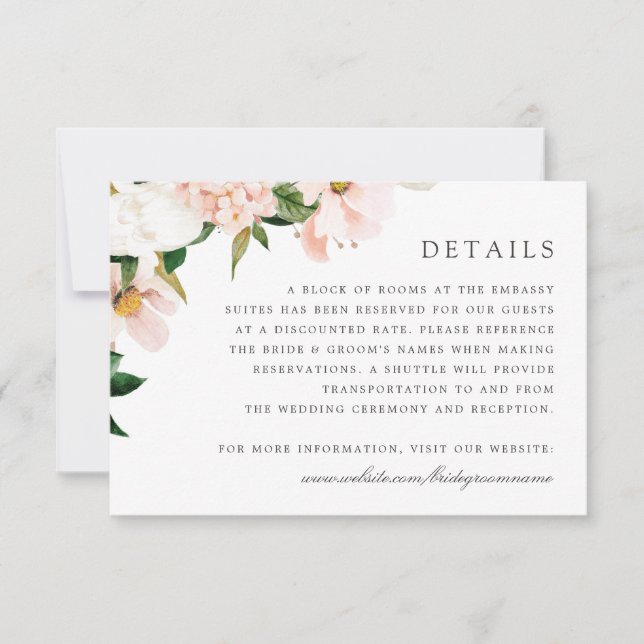 Invitación Floral Rubor Magnolia Hydrangea Detalles Elegantes (Anverso)