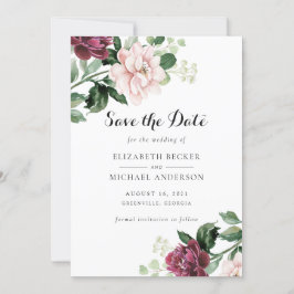 Invitación Floral Rubor Merlot Greenery Elegant Save the Date