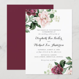 Invitación Floral Rubor Merlot Greenery Elegant Wedding