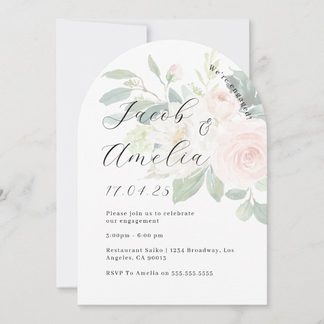 Invitación Floral Rubor Modern Arch Engagement Party (Anverso)