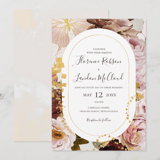 Invitación Floral Rubor moderna | Boda Casual de Marco de Már (Anverso / Reverso)