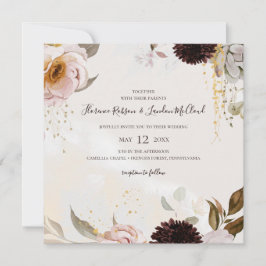 Invitación Floral Rubor moderna | Boda cuadrado de acuarela