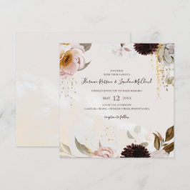 Invitación Floral Rubor moderna | Boda cuadrado de acuarela