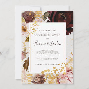 Invitación Floral Rubor moderna   Ducha De Parejas De Acuarel