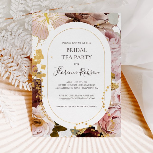Invitación Floral Rubor moderna | Fiesta de té de novia (Subido por el creador)