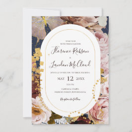 Invitación Floral Rubor moderna | Navío Todo En Un Boda