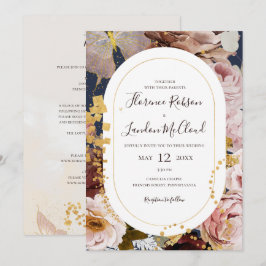 Invitación Floral Rubor moderna | Navío Todo En Un Boda