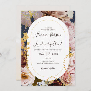 Invitación Floral Rubor moderna   Navío Todo En Un Boda