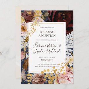 Invitación Floral Rubor moderna   Recepción de bodas de la Ma