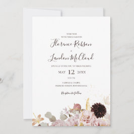 Invitación Floral Rubor moderna | Simple Todo En Un Boda