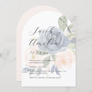Invitación Floral Rubor Navy Partido de Compromiso de Arco Mo